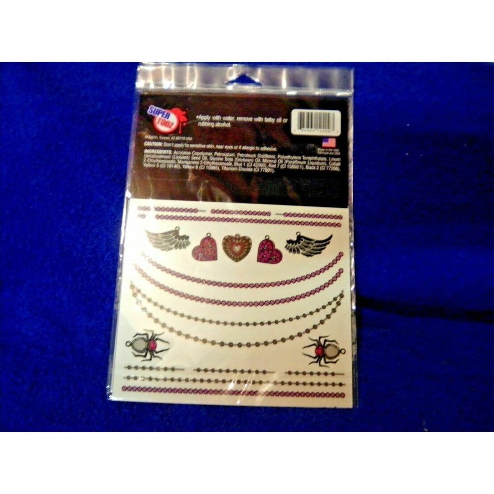 Super Tooz Fashion Jewelry Tattoos 2 Sheets apply with water NEW